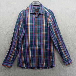 Duchamp Shirt Mens 16 Multicolor‎ Plaid Neon Rainbow Slim Fit Made in Italy